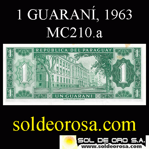 NUMIS - BILLETES DEL PARAGUAY - 1963 - UN GUARANI (MC 210.a) - FIRMAS: OSCAR STARK RIVAROLA - CESAR ROMEO ACOSTA - BANCO CENTRAL DEL PARAGUAY