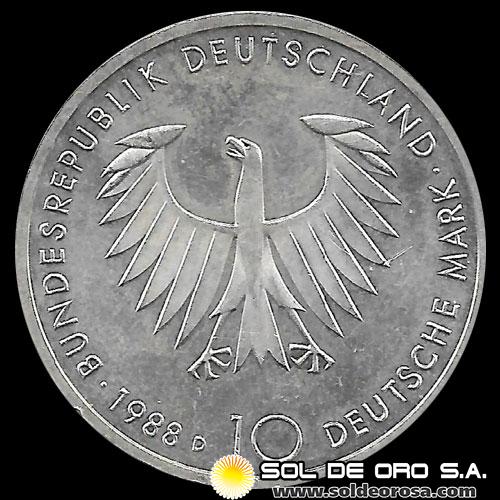 NA1 - ALEMANIA - GERMANY - FEDERAL REPUBLIC - 10 MARK / 10 MARCOS, 1988 D - Subject: 200 th Anniversary - Birth of Arthur Schopenhauer - MONEDA DE PLATA 