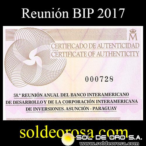 SIN STOCK - PARAGUAY - 1 GUARANI, 2017 - 58ma REUNION ANUAL DEL BANCO INTERAMERICANO DE DESARROLLO Y DE LA CORPORACION INTERAMERICANA DE INVERSIONES - MONEDA DE PLATA