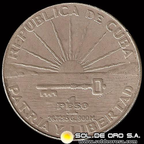 NA2 - REPUBLICA DE CUBA - 1 PESO - 1953 - PATRIA Y LIBERTAD - MONEDA DE PLATA