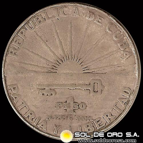 NA2 - REPUBLICA DE CUBA - 1 PESO - 1953 - PATRIA Y LIBERTAD - MONEDA DE PLATA 