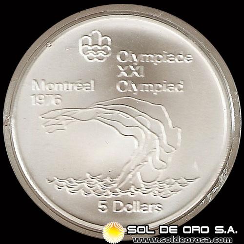 53 - CANADA - OLIMPIADAS MONTREAL 1976 - 5 DOLLARS, 1975 - MONEDA DE PLATA 