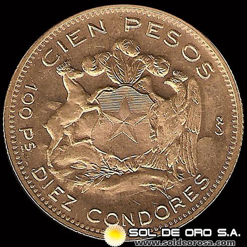 CHILE - 100 PESOS, 1962 - MONEDA DE ORO