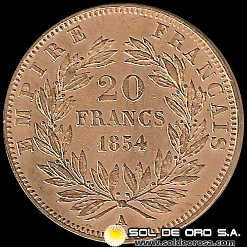 FRANCIA - EMPIRE FRANCAISE - 20 FRANCOS, NAPOLEON III - 1854 - MONEDA DE ORO