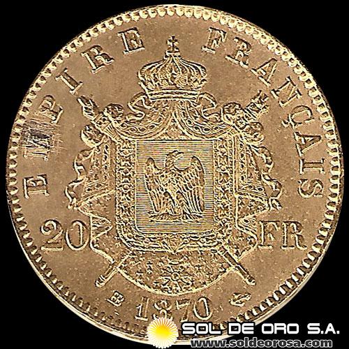 FRANCIA - EMPIRE FRANCAISE - 20 FRANCOS, NAPOLEON III - 1870 - MONEDA DE ORO