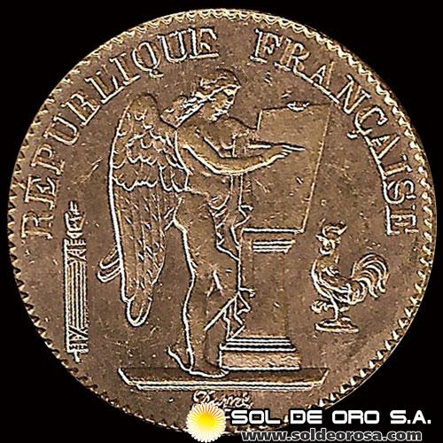 FRANCIA - 20 FRANCOS, TIPO ANGEL ESCRIBIENDO, 1890 - MONEDA DE ORO