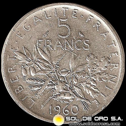 NA3 - FRANCIA - 5 FRANCS, 1960 - FIGURE SOWING SEED - MONEDA DE PLATA