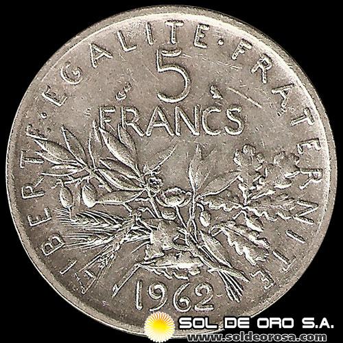 NA3 - FRANCIA - 5 FRANCS, 1962 - FIGURE SOWING SEED - MONEDA DE PLATA