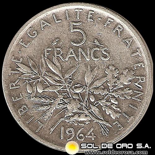 NA3 - FRANCIA - 5 FRANCS, 1964 - FIGURE SOWING SEED - MONEDA DE PLATA