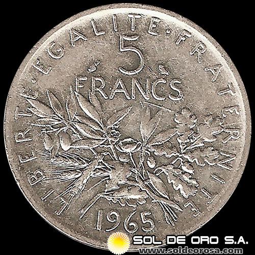 NA3 - FRANCIA - 5 FRANCS, 1965 - FIGURE SOWING SEED - MONEDA DE PLATA