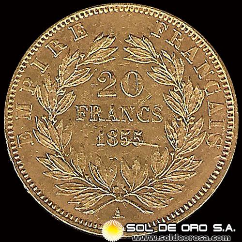 FRANCIA - EMPIRE FRANCAIS - NAPOLEON III - 20 FRANCOS, 1855 - MONEDA DE ORO