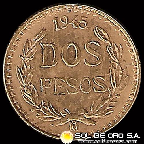 MEXICO - 2 PESOS, 1945 - MONEDA DE ORO