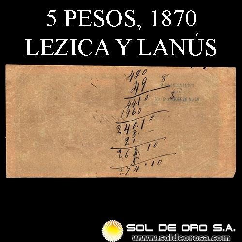 NUMIS - BILLETES DEL PARAGUAY - 1870 - CINCO PESOS FUERTES (PP3) - BILLETES DE LA OCUPACION