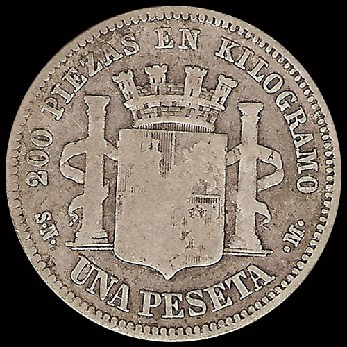NA2 - ESPANHA - 1 PESETA - 1869 - MONEDA DE PLATA