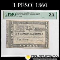 NUMIS - BILLETES DEL PARAGUAY - 1860 - UN PESO (MC19.a) - FIRMAS: JOSE FALCON - FELIX LARROSA - TESORO NACIONAL