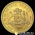 REPUBLICA DE CHILE - 20 PESOS (2 CONDORES) - 1976 - MONEDA DE ORO
