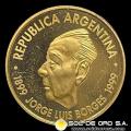 REPUBLICA ARGENTINA - CINCO PESOS, 1999 - 100 ANIVERSARIO DEL NACIMIENTO DE JORGE LUIS BORGES - MONEDA DE ORO