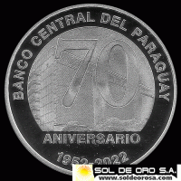 NUMIS - PARAGUAY - 70 GUARANIES, 2022 - 70 ANIVERSARIO DE LA CREACION DEL BCP - MONEDA DE PLATA