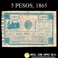 NUMIS - BILLETES DEL PARAGUAY - 1865 - CINCO PESOS (MC33) - FIRMAS: FELIX LARROSA - ANTONIO IRALA - TESORO NACIONAL