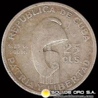 NA2 - REPUBLICA DE CUBA - 25 CENTAVOS - 1953 - MONEDA DE PLATA