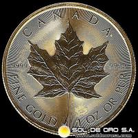 CANADA - HOJA DE MAPPLE 1 oz., 50 DOLLARS, 2015 - MONEDA / ONZA DE ORO 999 - 24 KILATES