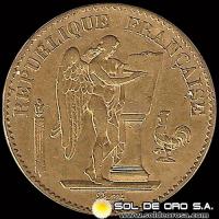 FRANCIA - REPUBLIQUE FRANCAISE - 20 FRANCOS, TIPO ANGEL ESCRIBIENDO, 1877 - MONEDA DE ORO