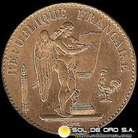 FRANCIA - REPUBLIQUE FRANCAISE - 20 FRANCOS, ANGEL ESCRIBIENDO - 1893 - MONEDA DE ORO