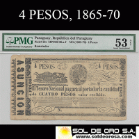 NUMIS - BILLETE DEL PARAGUAY - 1865/70 - SEGUNDA SERIE - 4 PESOS (MC36.a) - SIN FIRMAS - TESORO NACIONAL