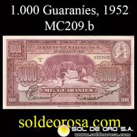 	NUMIS - BILLETES DEL PARAGUAY - 1952 - MIL GUARANIES (MC 209.b) - FIRMAS: PEDRO CABALLERO - EPIFANIO MENDEZ - BANCO CENTRAL DEL PARAGUAY