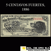 NUMIS - BILLETE DEL PARAGUAY - 1883/1886 - CINCO CENTAVOS FUERTES (MC 87.b) - FIRMAS: J.E. SAGUIER - BANCO DEL PARAGUAY