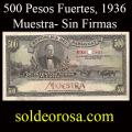 Billetes 1936 4- 500 Pesos