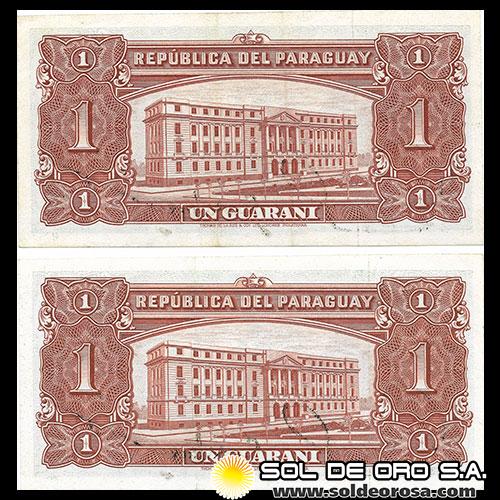 NUMIS - BILLETES DEL PARAGUAY - 1952 - UN GUARANI (MC203.a) - FIRMAS: PEDRO A. CABALLERO - EPIFANIO MENDEZ - NUMEROS CORRELATIVOS - BANCO CENTRAL DEL PARAGUAY