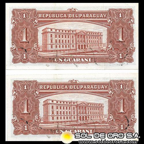 NUMIS - BILLETES DEL PARAGUAY - 1952 - UN GUARANI (MC203.a) - FIRMAS: PEDRO A. CABALLERO - EPIFANIO MENDEZ - NUMEROS CORRELATIVOS - BANCO CENTRAL DEL PARAGUAY