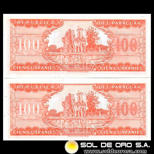 NUMIS - BILLETES DEL PARAGUAY - 1963 - CIEN GUARANIES (MC214.c3) - FIRMAS: OSCAR STARK RIVAROLA - CESAR ROMEO ACOSTA - NUMEROS CORRELATIVOS - BANCO CENTRAL DEL PARAGUAY