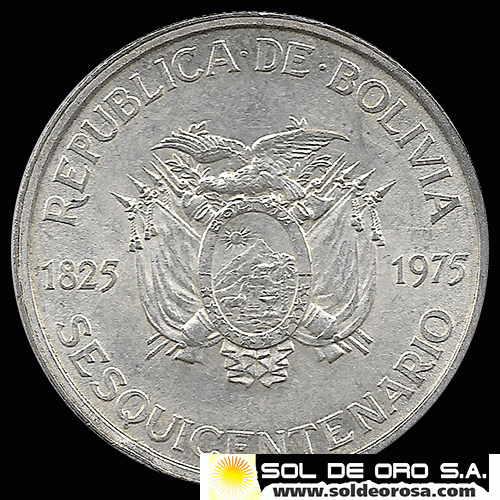 NA1 - REPUBLICA BOLIVIANA - 100 PESOS BOLIVIANOS - 150 ANIVERSARIO DE LA INDEPENDENCIA - 1975 - MONEDA DE PLATA