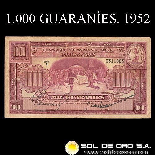 NUMIS - BILLETES DEL PARAGUAY - 1952 - MIL GUARANIES (MC209.b) - FIRMAS: PEDRO CABALLERO - EPIFANIO MENDEZ - BANCO CENTRAL DEL PARAGUAY