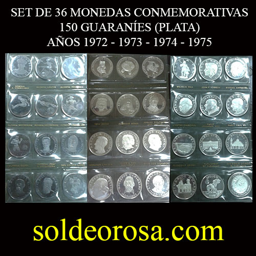 MONEDAS DEL PARAGUAY  - SET DE 36 MONEDAS CONMEMORATIVAS - 150 GUARANIES (1972 - 1975) - MONEDAS DE PLATA