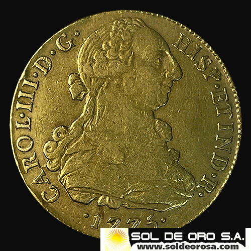 PERU - 8 ESCUDOS, 1775 - CARLOS III - COLONIA ESPANHOLA - MONEDA DE ORO