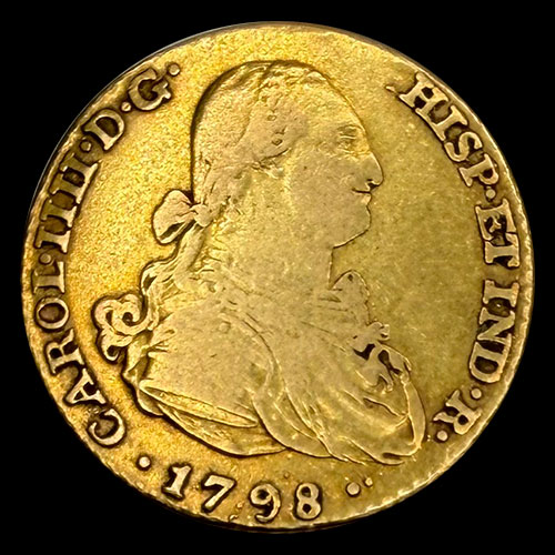 ESPAÑA - 2 ESCUDOS, 1798 - REY CARLOS IIII - MONEDA COLONIAL DE ORO