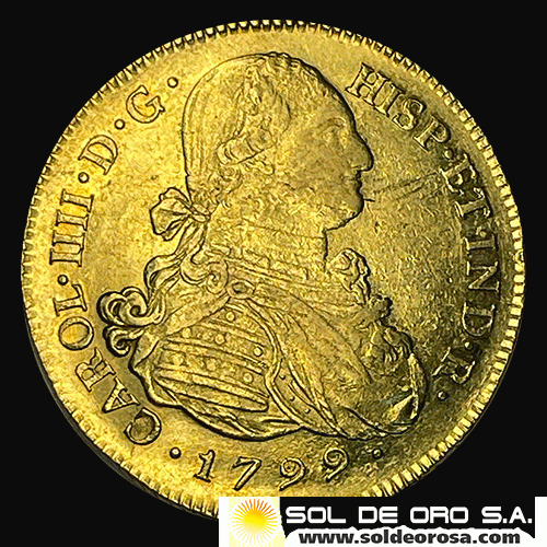 COLOMBIA - 8 ESCUDOS, 1799 - CARLOS IV - CECA POPAYAN - COLONIA ESPANHOLA - MONEDA DE ORO