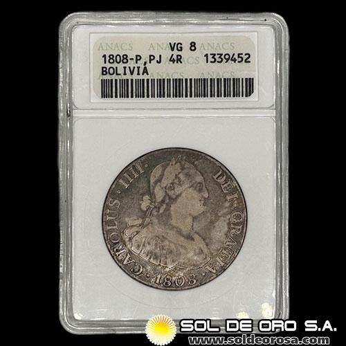 NA1 - BOLIVIA - 4 REALES, 1808 - CAROLUS IIII DEI GRATIA - ENCAPSULADA ANACS - MONEDA COLONIAL DE PLATA