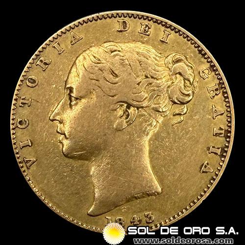 INGLATERRA - SOVEREIGN, LIBRA INGLESA (VICTORIA JOVEN) - 1843 - MONEDA DE ORO
