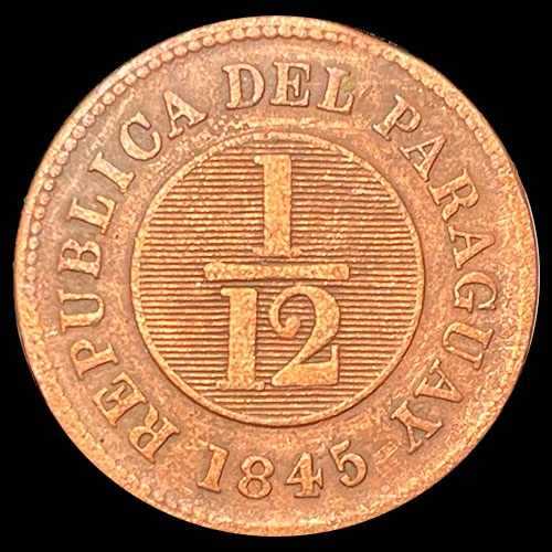 NUMIS - REPUBLICA DEL PARAGUAY - 1/12AVO - 1845 - REVERSO MEDALLA - MONEDA DE COBRE