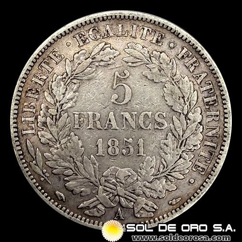 NA3 - FRANCIA - 5 FRANCS, 1851 - CERES - SECOND REPUBLIC - MONEDA DE PLATA