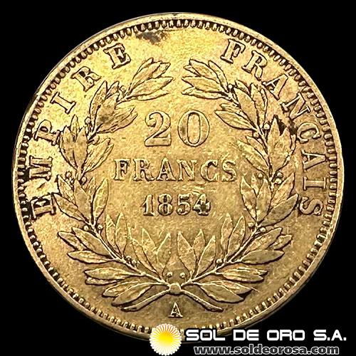 FRANCIA - EMPIRE FRANCAIS - NAPOLEON III - 20 FRANCOS, 1854 - MONEDA DE ORO