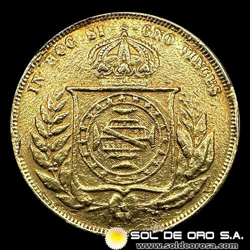 BRASIL - 10.000 REIS, 1856 - PEDRO II - MONEDA DE ORO