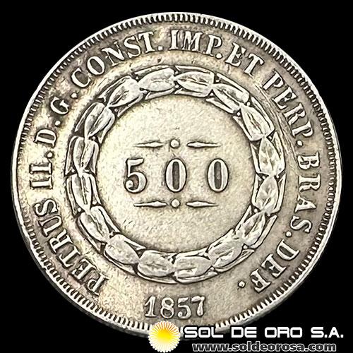 BRASIL - 500 REIS, 1857 - PEDRO II - MONEDA DE PLATA