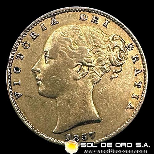 INGLATERRA - SOVEREIGN, LIBRA INGLESA (VICTORIA JOVEN), 1857 - MONEDA DE ORO