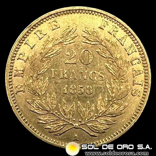 FRANCIA - EMPIRE FRANCAIS - NAPOLEON III - 20 FRANCOS, 1858 - MONEDA DE ORO