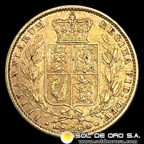 INGLATERRA - SOVEREIGN, LIBRA INGLESA (VICTORIA - JOVEN), 1858 - MONEDA DE ORO